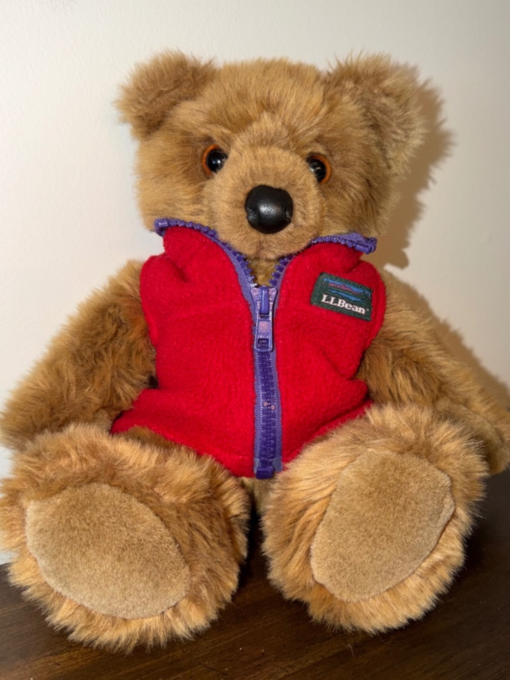 L.L. Cub By L.L. Bean Vintage Brown Plush Bear W Red Fleece Vest